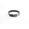 Black leather dog collar - classic leather stitched with plate - W 18mm L 45cm