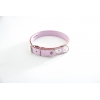 Pink leather dog collar - classic leather stitched with plate - W 18mm L 45cm
