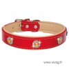 Dog collar - red leather - Citrine - 55x2,5cm