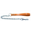 Dog chain lead with leather crust handle - natural - 0,4 x 1,6 x 60 cm
