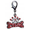 Bone & crown dog pendant set with red rhinestones 3.0cm