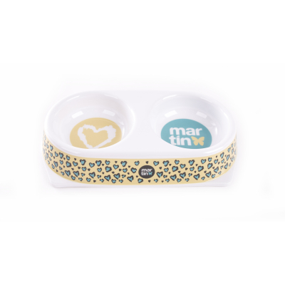 Double melamine cat bowl - Design - 180ml x 2 - multicoloured