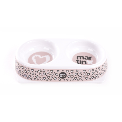 Double melamine cat bowl - Design - 180ml x 2 - multicoloured