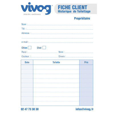 Fiches clients historique toilettage - Vivog - Lot de 100