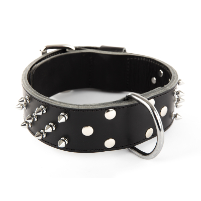 Collier en cuir clouté - Black & métal - <65cm - 5cm - noir