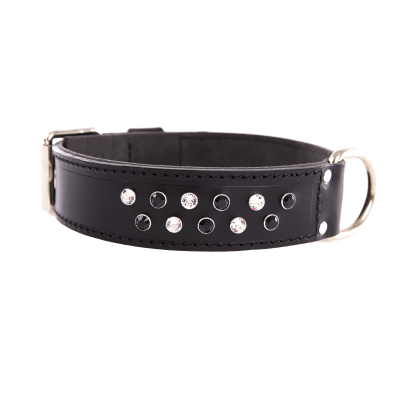 Leather collar - Swarovski - <70cm - 4.5cm - black