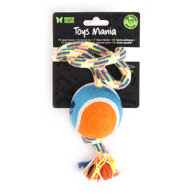 Balle de tennis avec corde - 6.5cm - multicolore