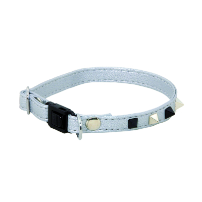 Collier chat en simili cuir - Pearl - 20/28cm - 1cm - gris