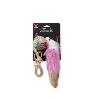 Jouet sisal lapin avec fourrure - Souris - 5cm - noir