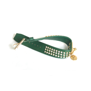 Carlain 3-Row Rhinestone Necklace in Leather - <40cm - 2.5cm - Green