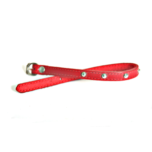 Collier en cuir - Feutrine et clou - S - Rouge