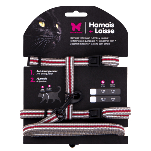 Set harnais + laisse chat en nylon - Trio - gris