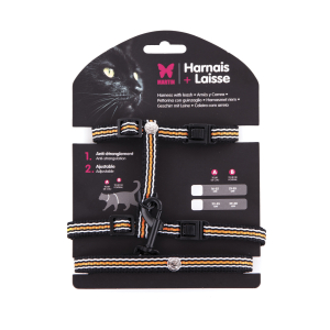 Set harnais et laisse en nylon - Trio - noir/orange