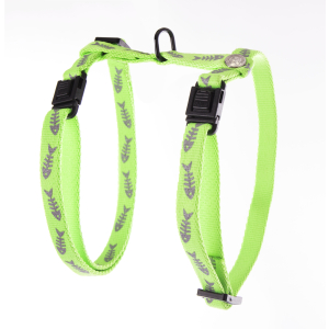 Harnais chat en nylon - Fluo fish - 35/50cm - 1cm - vert