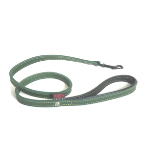 Laisse en cuir - Huilé piqué - 1m - 1.6cm - vert