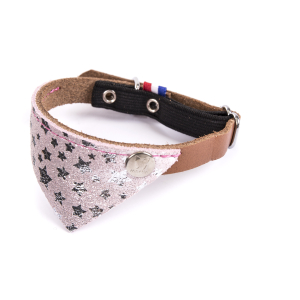 Collier chat en cuir - Miami - <30cm - 1.1cm - rose/cognac