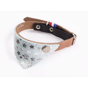 Collier chat en cuir - Miami - <30cm - 1.1cm - bleu/cognac