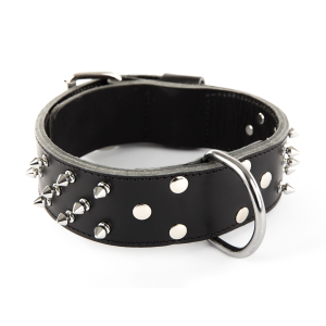 Collier en cuir clouté - Black & métal - <65cm - 5cm - noir