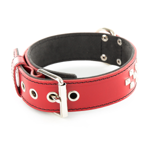 Leather necklace - Studs - Red