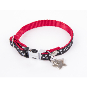 Collier en nylon noir - Etoiles - S - 23/33cm - 1.5cm - rouge