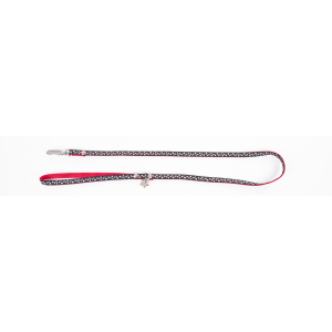 Black nylon leash - Stars - 1m - 1cm - red