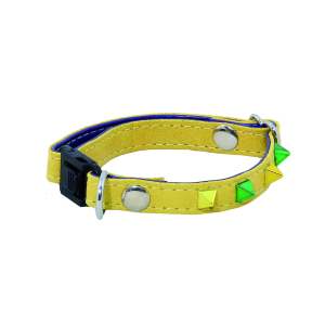 Collier chat en cuir - Glam & color - 15/25cm - 1cm - jaune