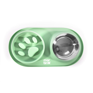 Gamelle double anti-glouton en silicone - Douceur - vert